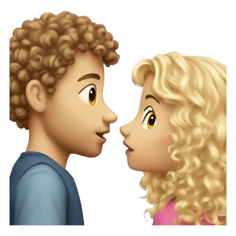 Curly brown haired girl kissing blonde haired boy sticker