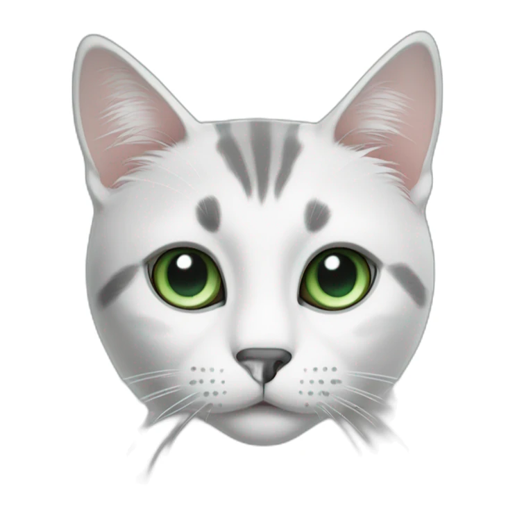 Grey and white cat with a black dot in the nose and green eyes sticker