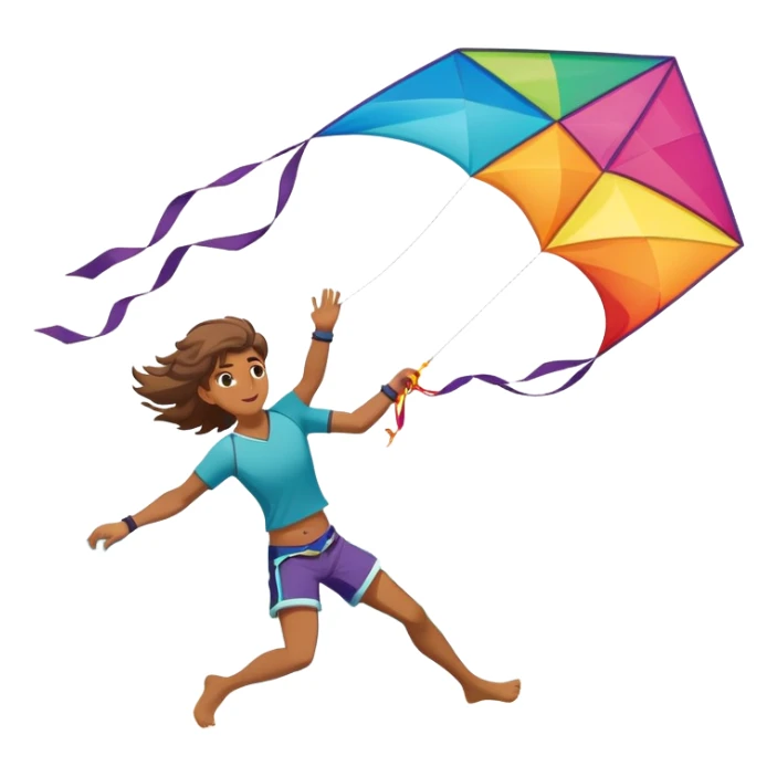 A person soaring through the sky while holding onto a colorful kite on a windy beach. The kite is catching the wind, and the backdrop features waves crashing on the shore, capturing the excitement and freedom of kitesurfing. sticker