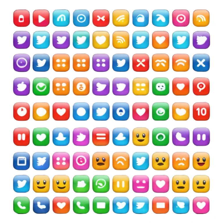 Emoji style simplified iMac screen displaying app icons in grid sticker