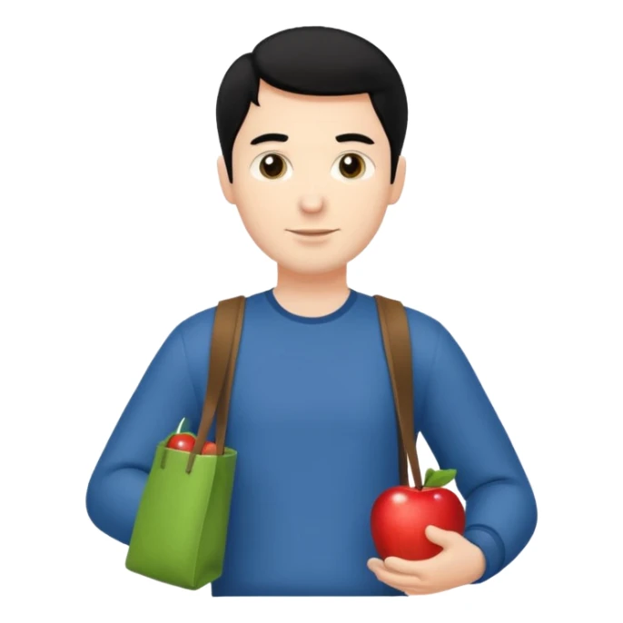 a white man with black hair carrying Apple bags sticker