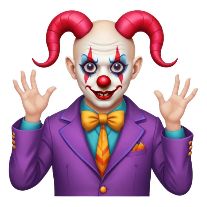 demonic clown wearing a leisure suit, bald with ram horns sticker