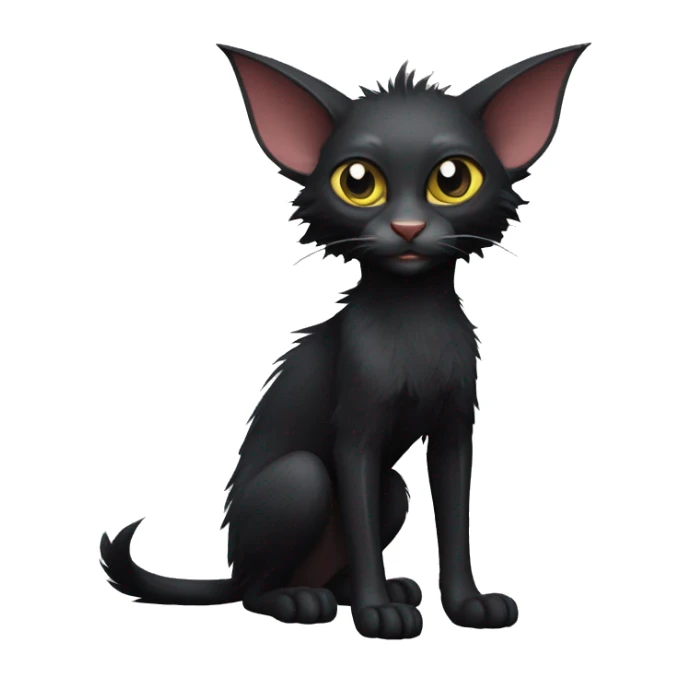 Black Lykoi Cat with Bat wings on head and big fangs full body sticker