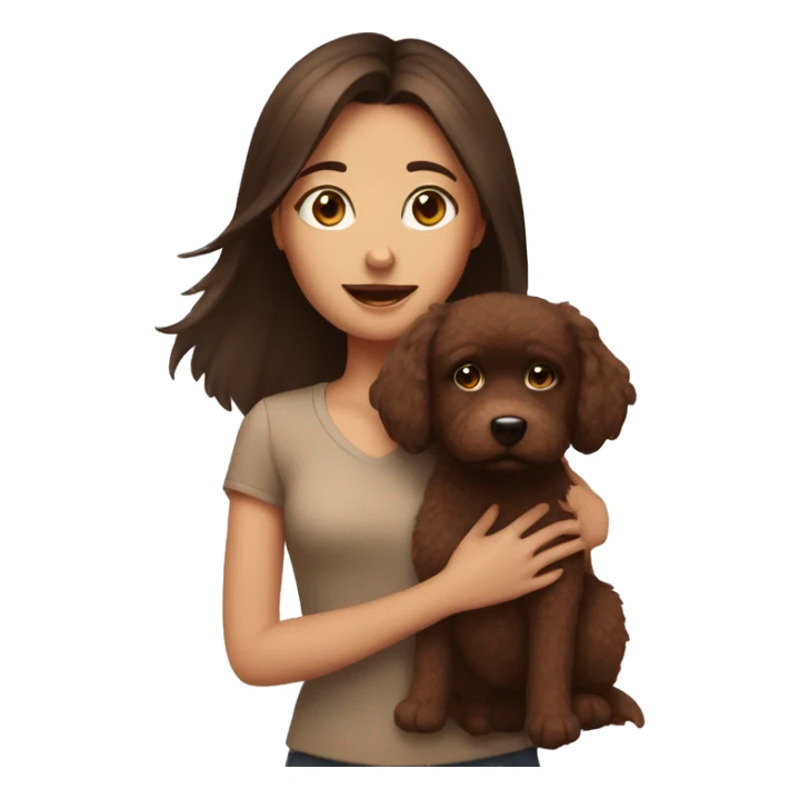 Brunette girl with brown fluffy dog  sticker