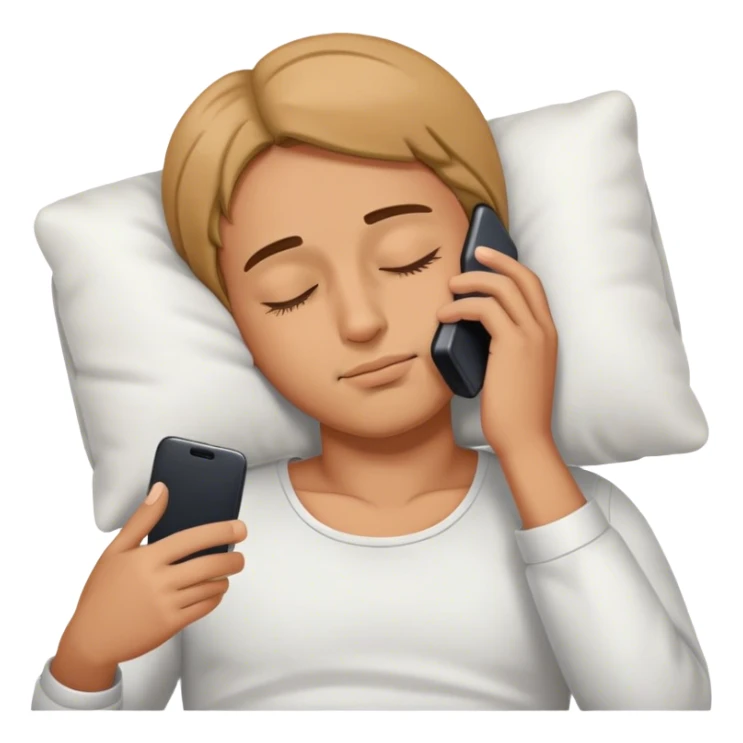 person sleeping while holding a phone. The person should have closed eyes, a relaxed expression, and a phone in their hand or near their face. sticker