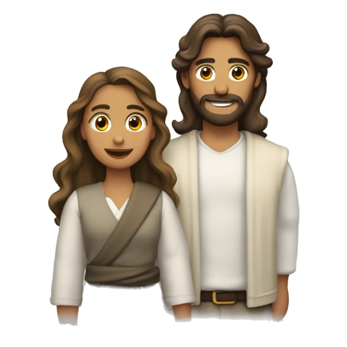 Crea a Jesús abrazado con chica joven castaña ondulada  sticker