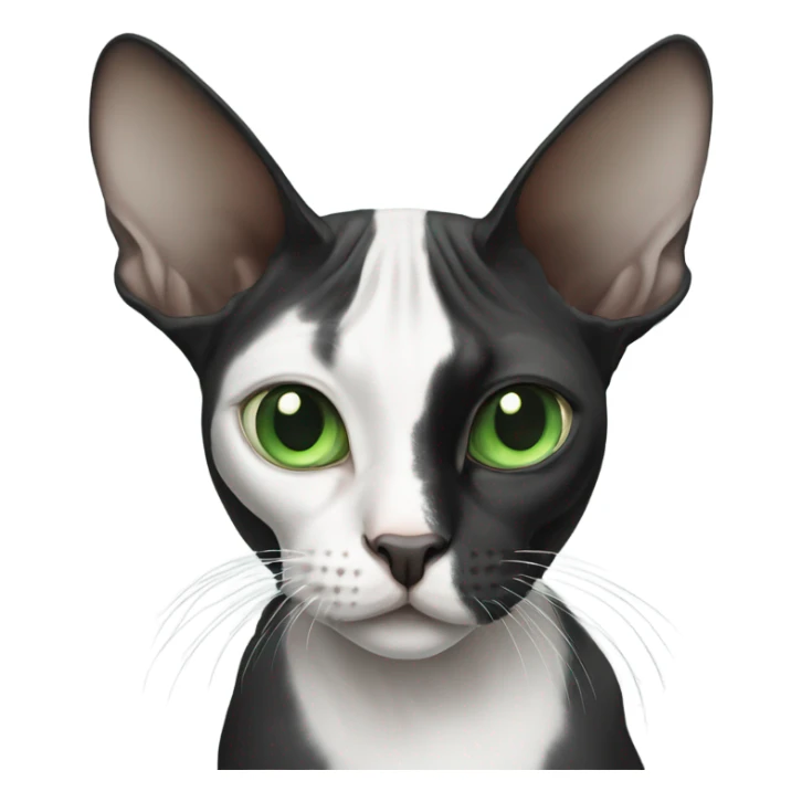black and white sphinx cat with green eyes and a white spot on the mouth  sticker