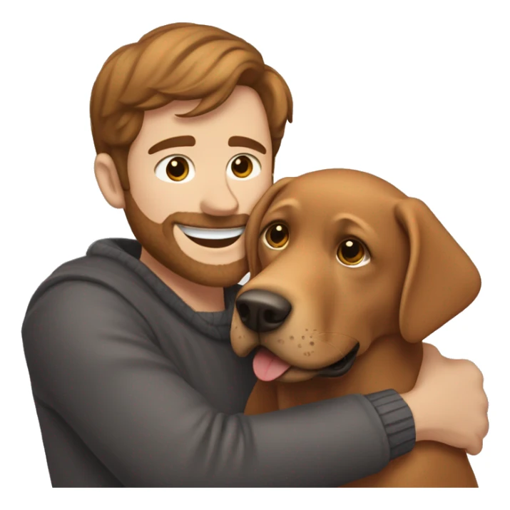 Red Labrador giving brown haired man a hug with no facial hair sticker