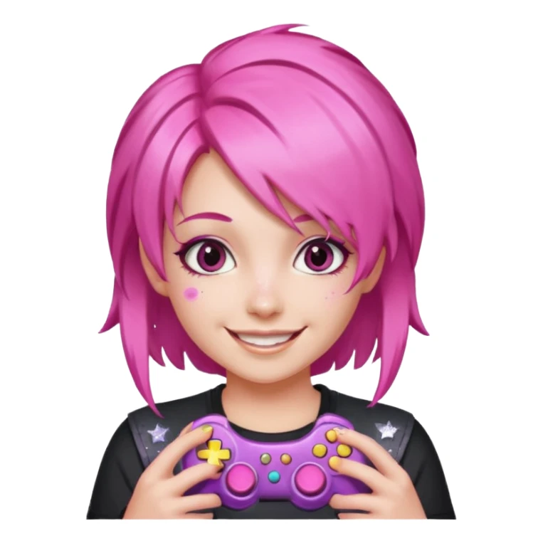 glitter pink gamer girl happy pink hair sticker
