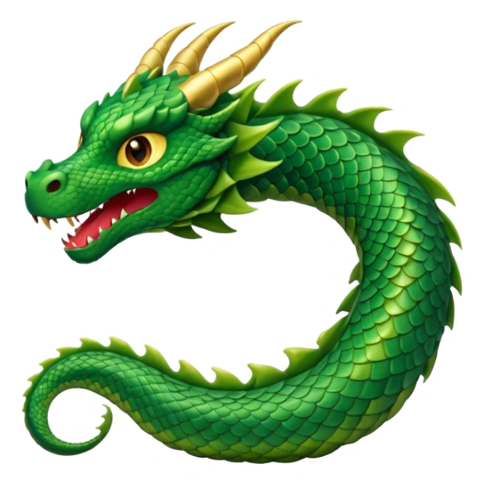 Create a single emoji of a Dragon in full body, shown at a slight side angle in a natural, characteristic pose. stylized like an emoji, but clearly recognizable.  sticker