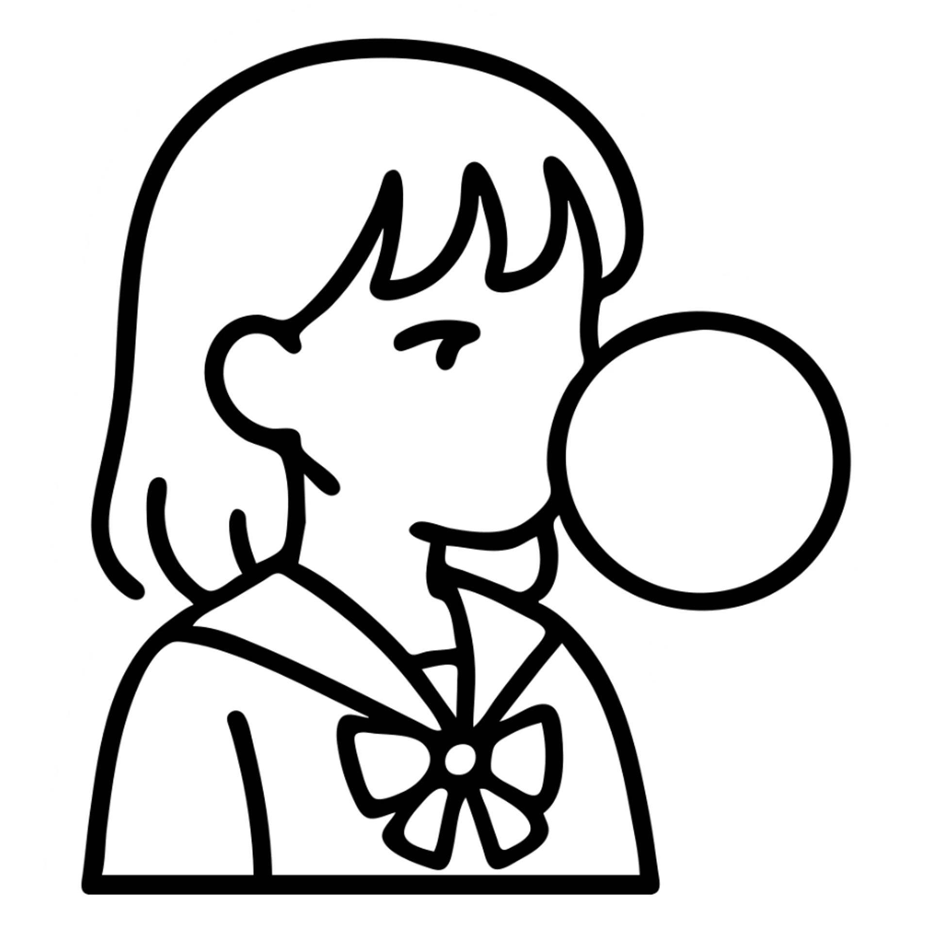 anime style school girl blowing a big bubble with bubblegum sticker