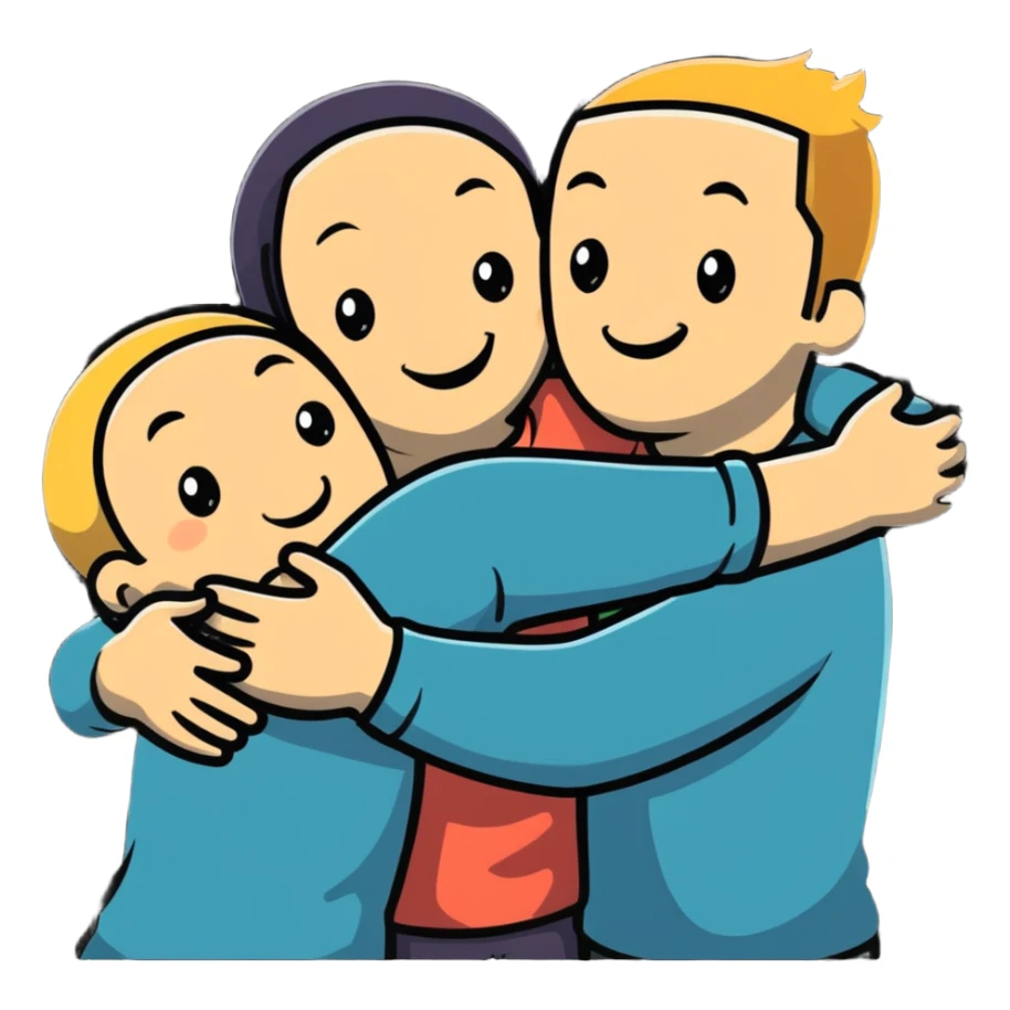 Caucasian friends in a group hug, showing friendship and togetherness sticker