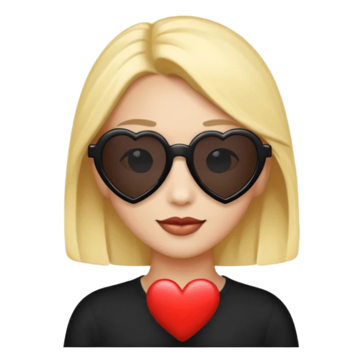 white frame, black lenses, heart-shaped sunglasses, emoji style sticker
