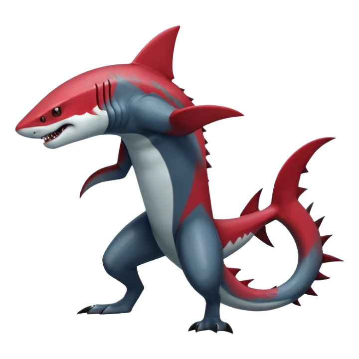 Realistic dark edgy futuristic modern advanced Sharpedo-Zoroark-Scizor-canine-vernid-sergal-fursona-hybrid-animal creature with a shark-tail and red scars, full body, with cool sharp markings  sticker