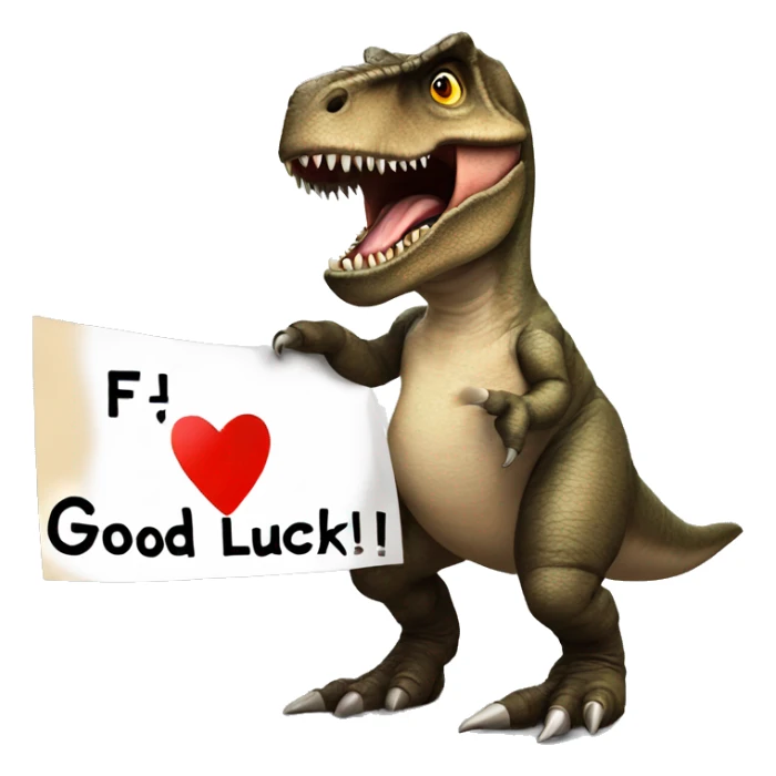 T-Rex holding a sign stating, "F Andrew, good luck" sticker