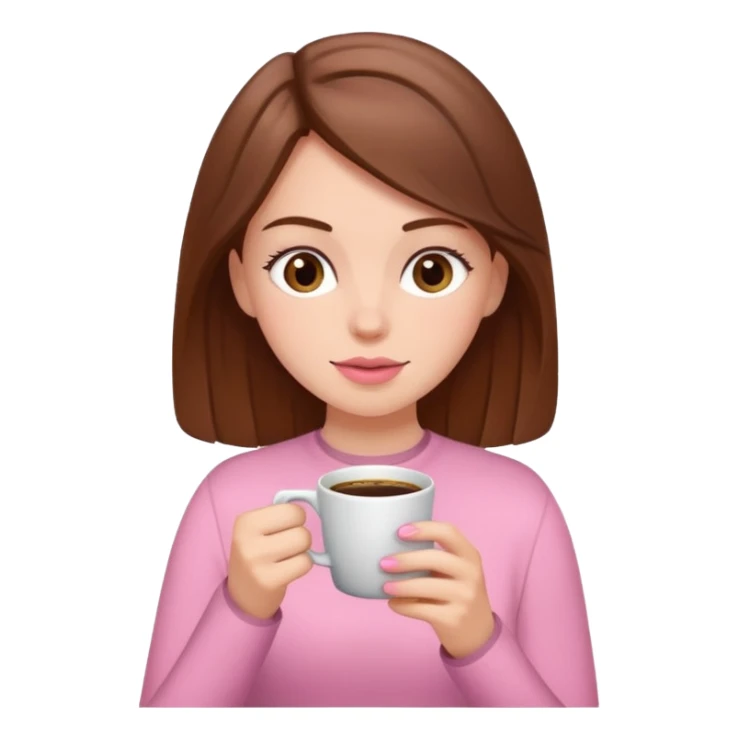 white girl with brown hair drinking coffee wearing pink sticker