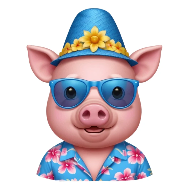 Pig with blue aloha shirt, birthday hat, sunglasses sticker