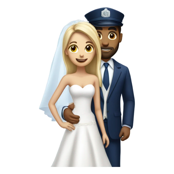 Puerto rican beard short hair with blue hat and navy blue suit getting Married with blond long hair girl with white  wedding dress  sticker