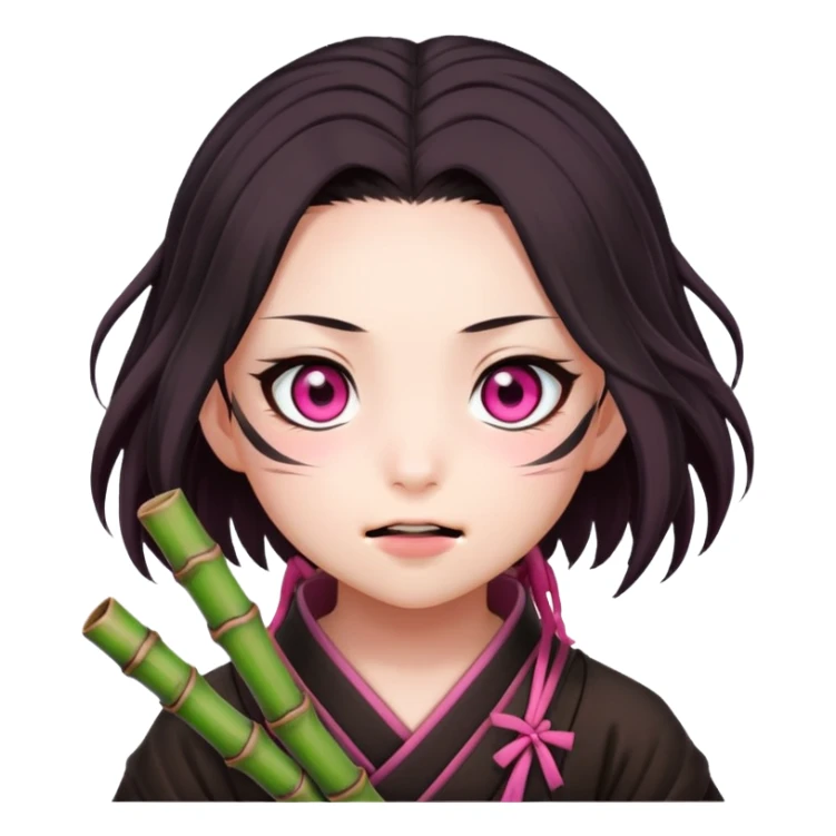 cute Nezuko from Demon Slayer with bamboo muzzle in her mouth and pink eyes sticker