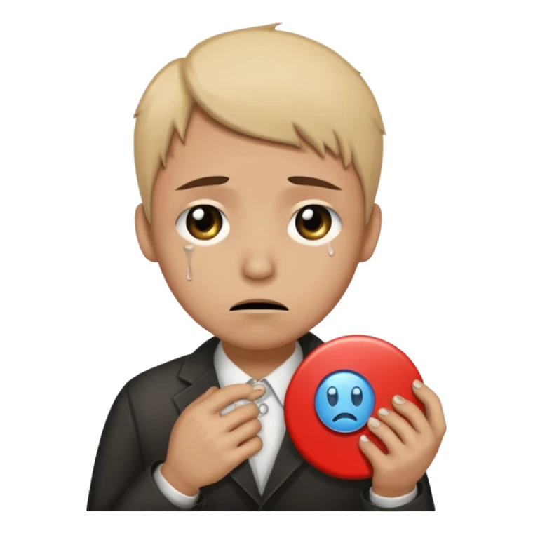 Face with tears holding a button saying its time for the world to end sticker