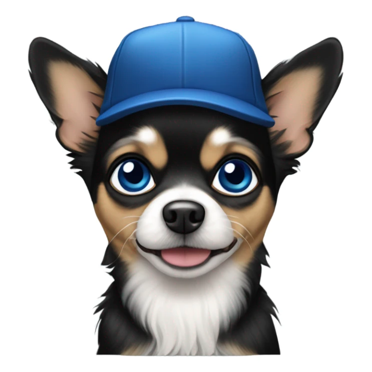 Old man blue eyes goatee beard ball cap and cute black long fur Chihuahua sticker