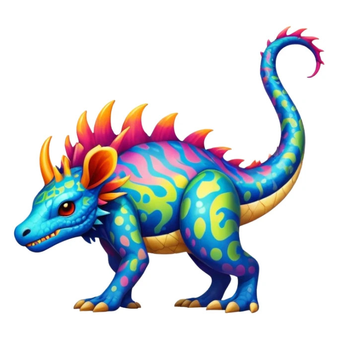 a vibrant colorful edgy vernid-fionbri-creature with splash patterns full body sticker