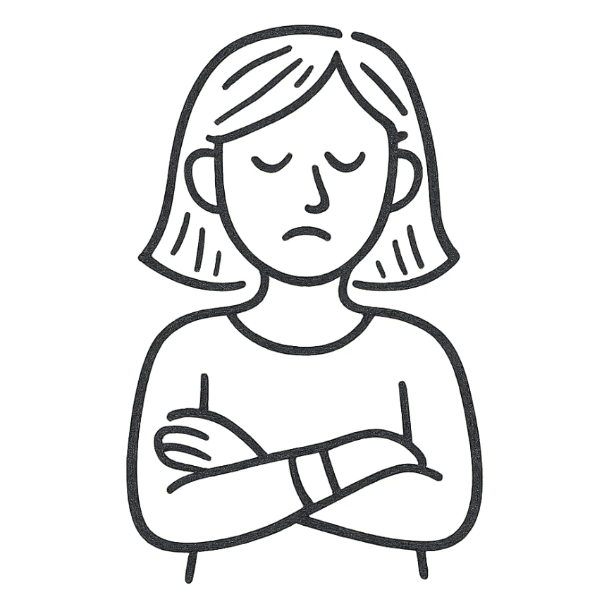 a woman crossing her arms, hand drawn outline style sticker
