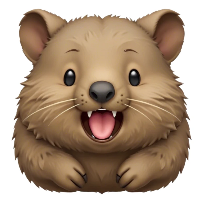 Cinematic Cute Yawning Wombat Portrait Emoji, Head tilted slightly with a dramatic, wide-open yawn, showcasing a soft, downy shaggy brown fur with drooping ears, round eyes barely open in drowsy contentment, Simplified yet irresistibly adorable features, highly detailed, glowing with a soft, cozy glow, high shine, relaxed yet expressive, stylized with a touch of rustic charm, bright and endearing, soft glowing outline, capturing the essence of a sleepy yet affectionate wombat, so drowsy it feels like it could stretch out of the screen and curl up for a nap! sticker