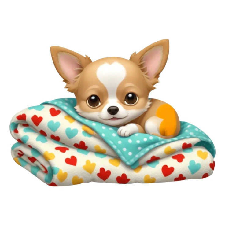 Long haired chihuahua, beige head, white chest and socks, sleeping cutely under blanket sticker