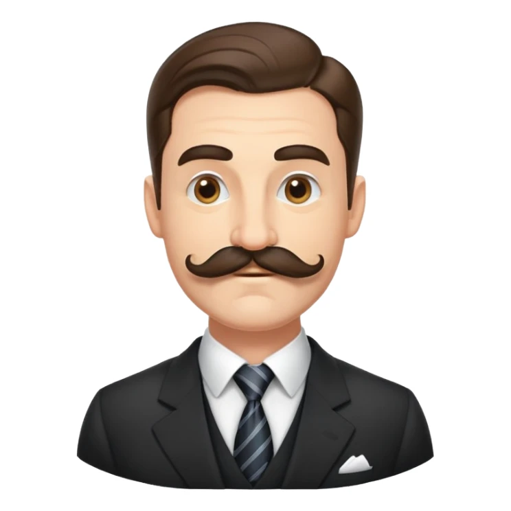 Finance bro with an obnoxiously large handlebar mustache, wearing a suit and tie, smirking confidently sticker