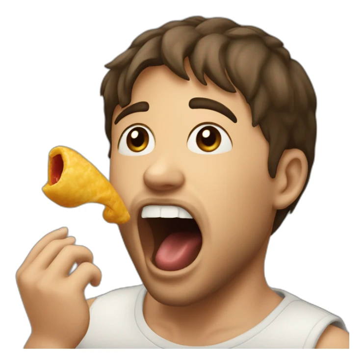 man with his mouth open as if he's pretending to eat the thing it is facing, facing a with a baby close to his mouth sticker
