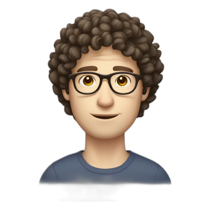 Pale skinned guy with short curly dark brown hair and circle glasses sticker