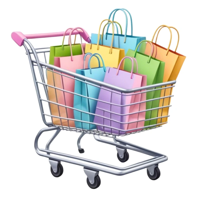 Several pastel colored shopping bags sitting shopping cart sticker