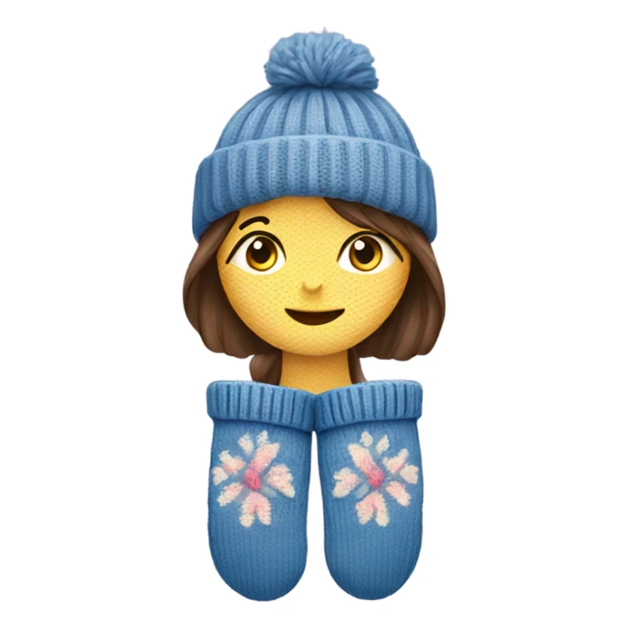 A pair of cozy knitted mittens with a girl design sticker