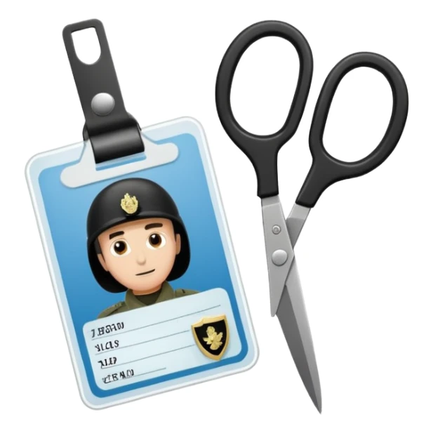 Floating black Scissors cutting in half an idf soldier ID card with a little chip in 2 parts sticker