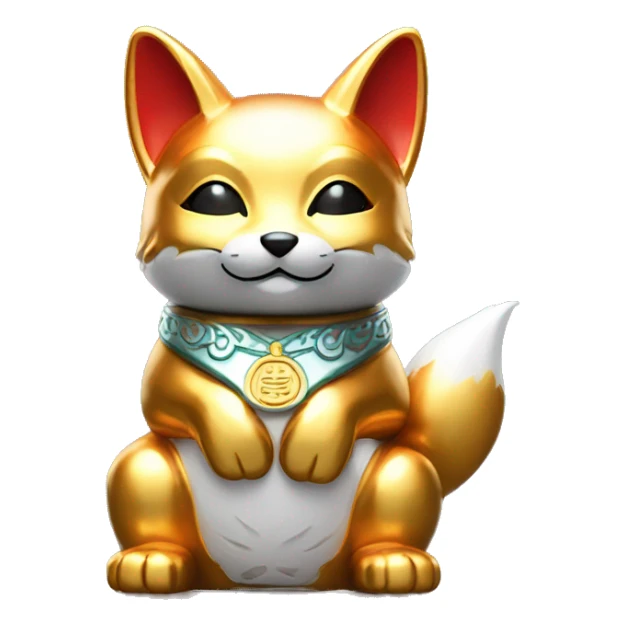 fully chrome fox statue in the form of maneki neko sticker