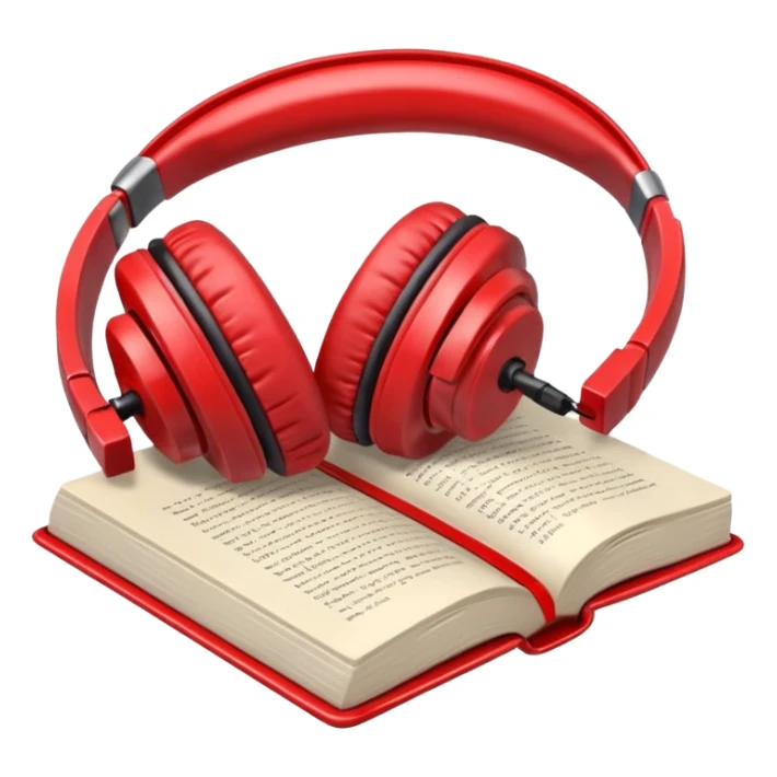 Red headphones laying on a closed red book emoji sticker