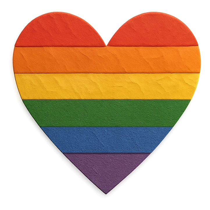 pride heart, layered paper, rainbow colors, handmade look, paper craft style sticker