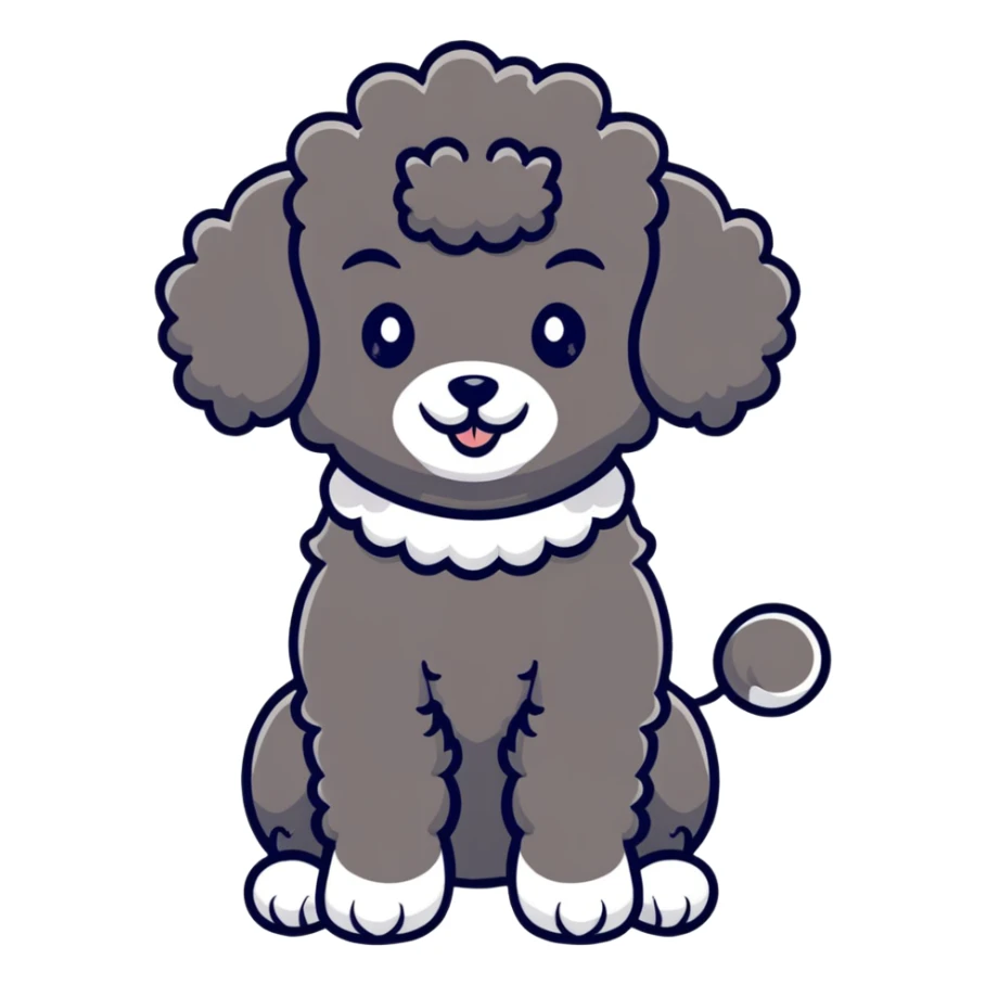 cute black french poodle with classic poodle pompoms sticker