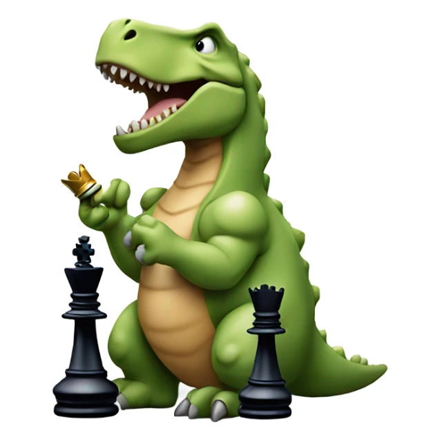 dinosaur holds a queen chess piece in its paw sticker