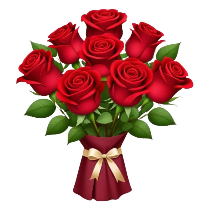 Bouquet of red roses in a burgundy package sticker