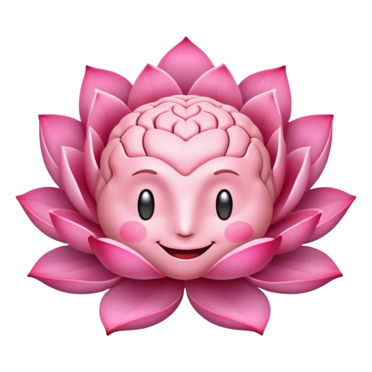 brain with happy face and lotus flower, representing mental harmony sticker