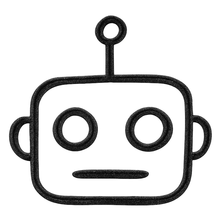 simple monochrome robot head icon, black outline, no color or shading sticker