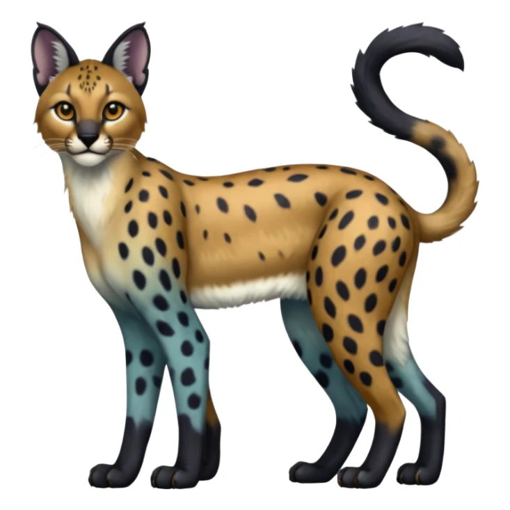 Colorful adorable shiny spectral soft smooth black gloomy dark dull melanistic Caracal-Cheetah-Serval-Snow-Leopard-Trico-Sergal-Vernid-fusion-hybrid-animal-creature, full body sticker