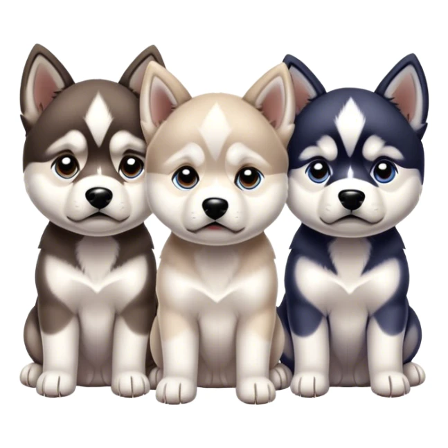 very sad three puppies 
huskies look pitifully sticker