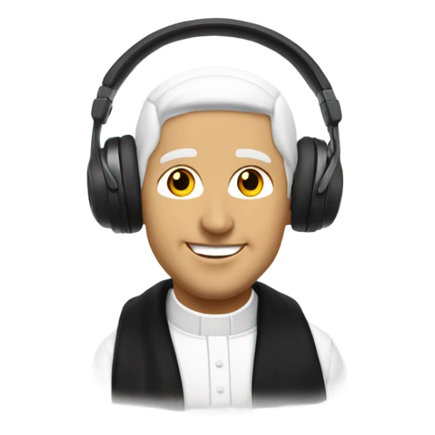 dj headphones on a white catholic priest sticker