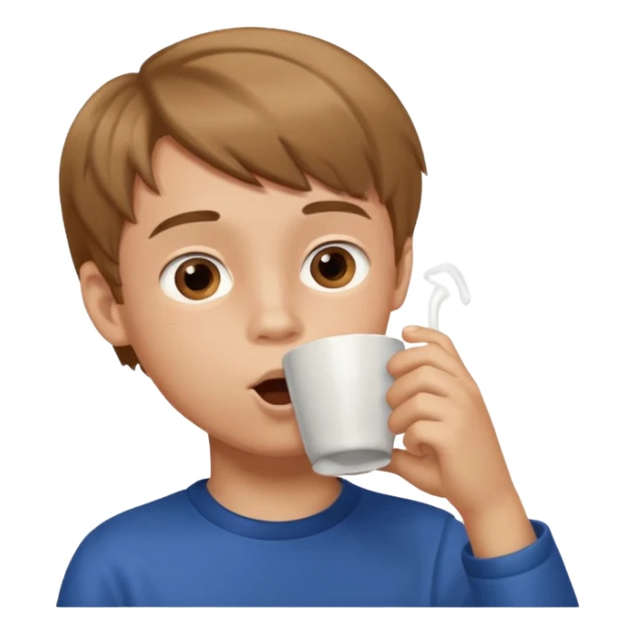a boy drinking , the cup is touching his mouth, sticker