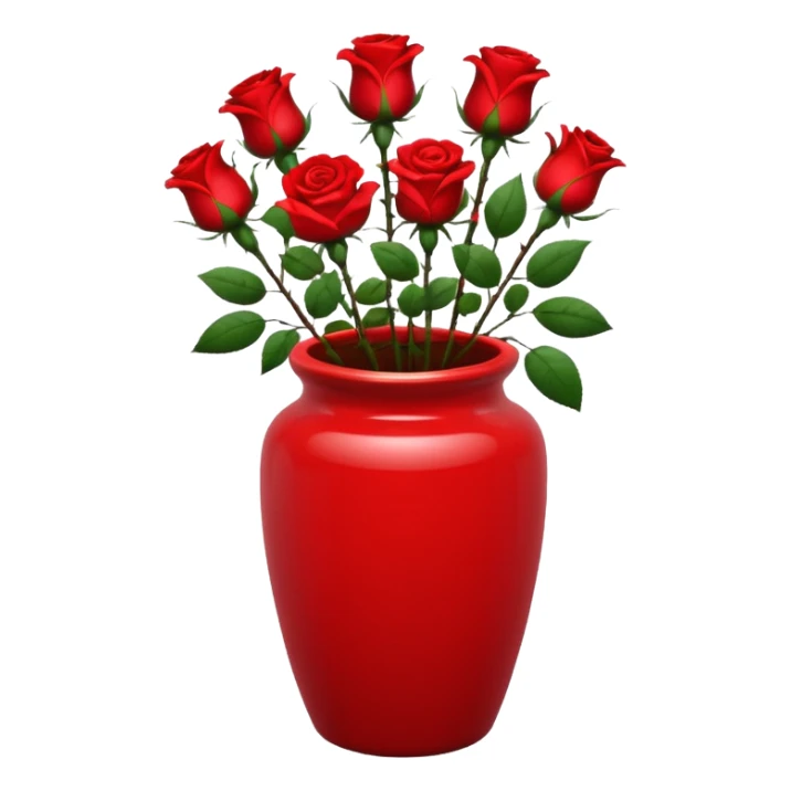 Scarlet red ceramic pot, tall and cylindrical, with red roses. sticker