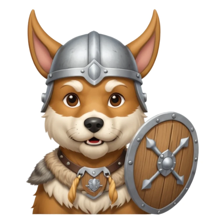 Viking Dog with silver helmet and wooden shield sticker