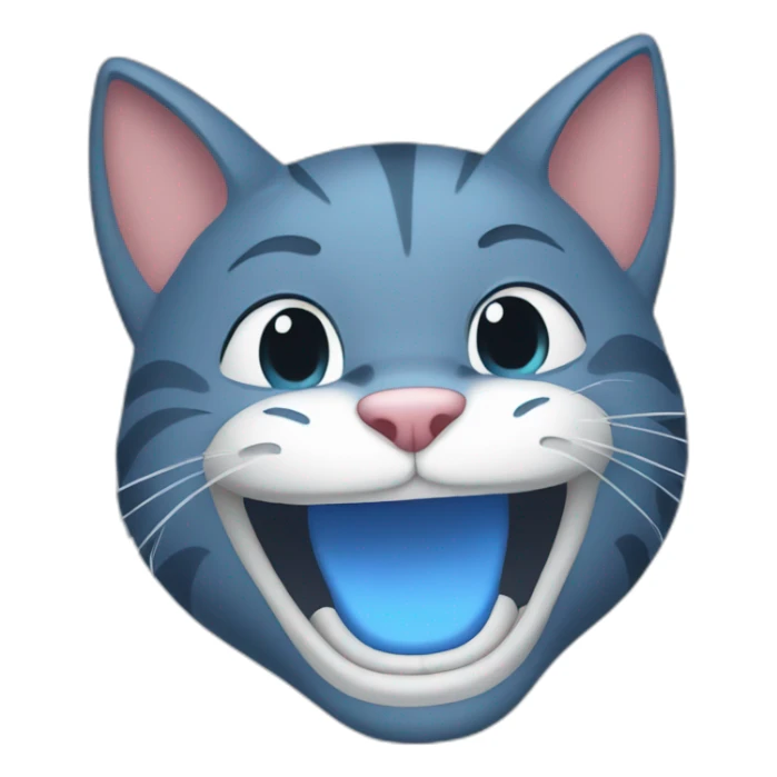 A picture of a laughing blue cat sticker